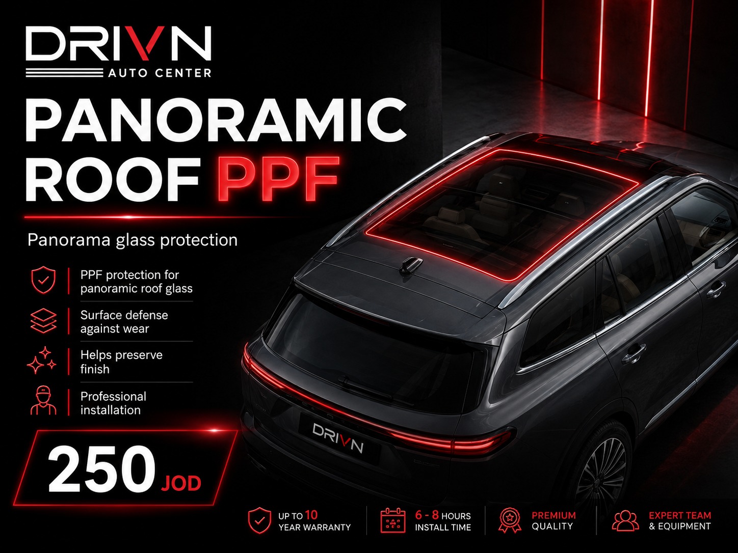 Panoramic roof PPF service card