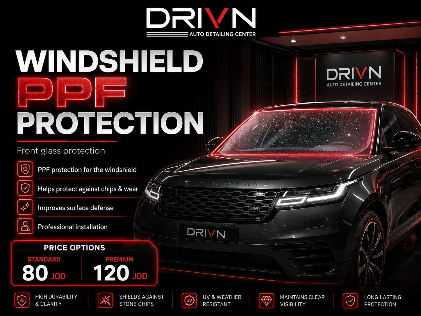 Windshield PPF protection service card